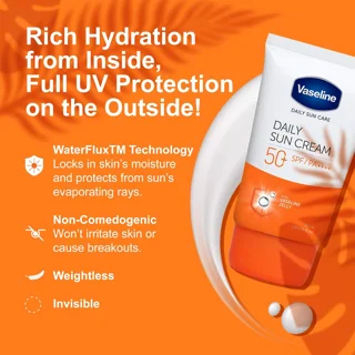 کرم ضد آفتاب بی‌رنگ تیوپی وازلین مدل Daily Sun با SPF50 حجم 50 میلی لیتر