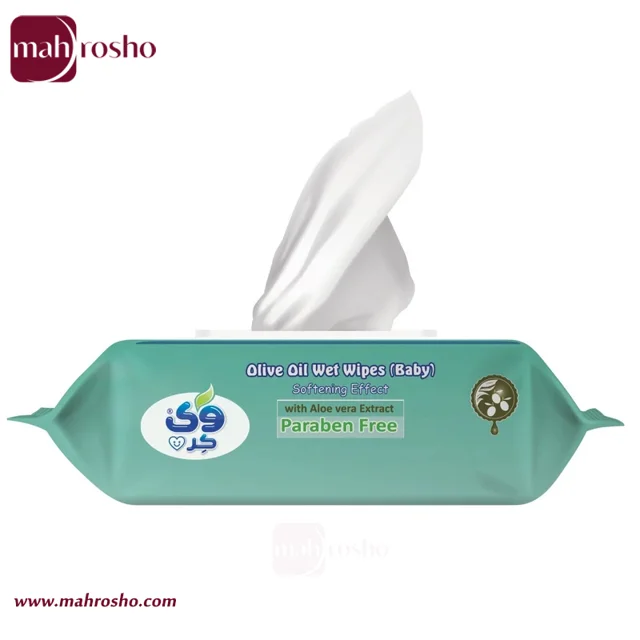 دستمال مرطوب کودک وی کر حاوی عصاره آلوئه ورا و روغن زیتون 72 برگی