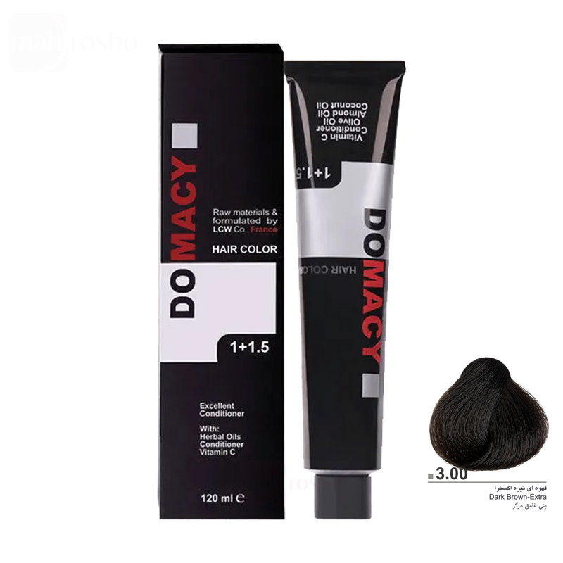 رنگ مو دوماسی گروه طبیعی اکسترا رنگ قهوه ای تیره اکسترا شماره 3.00 حجم 120 میلی لیتر
