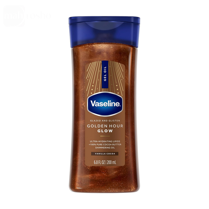 ژل روغن بدن شاین دار وازلین مدل Golden Hour Glow با رایحه وانیل کاکائو حجم 200 میلی لیتر