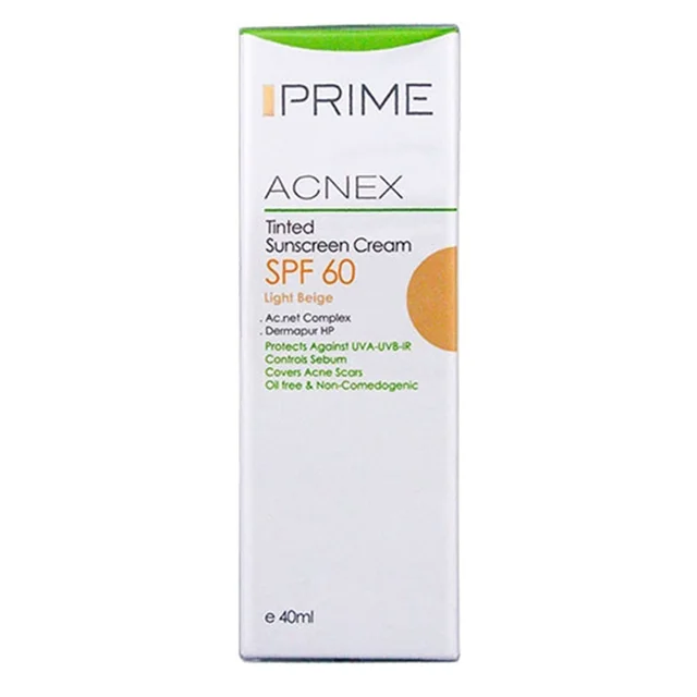 کرم ضد آفتاب رنگی پرایم مدل Acnex Tinted با SPF 60 رنگ بژ روشن حجم 40 میلی لیتر