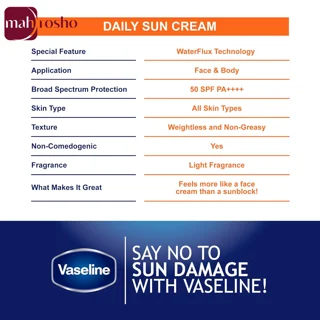 کرم ضد آفتاب بی‌رنگ تیوپی وازلین مدل Daily Sun با SPF50 حجم 50 میلی لیتر