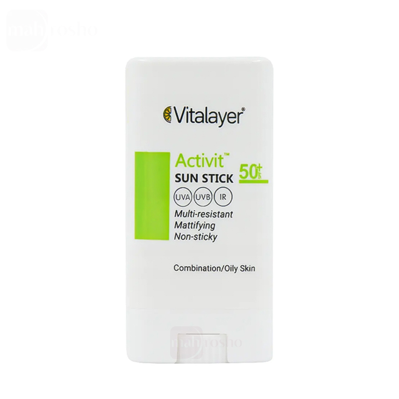 ضد آفتاب استیکی ویتالیر مدل اکتیویت با SPF 50 مناسب پوست چرب و مختلط بدون رنگ