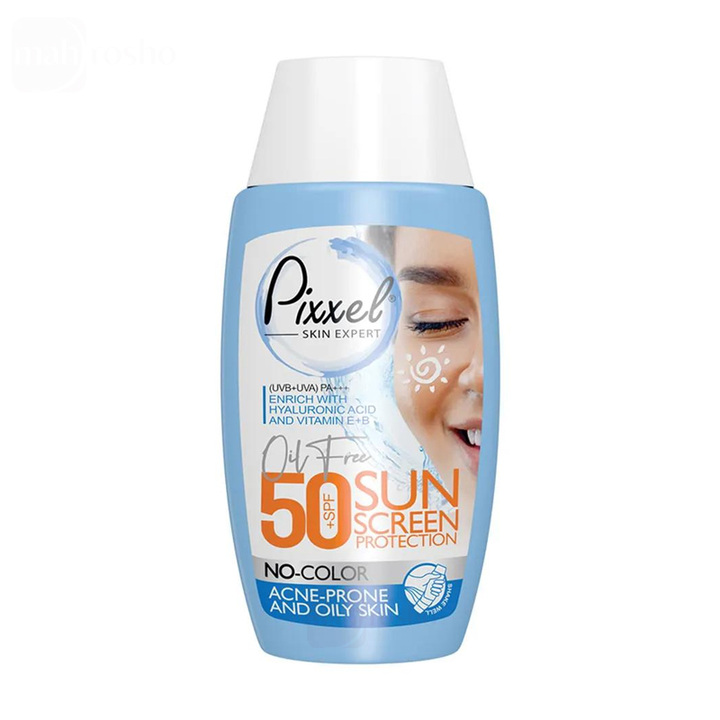 ضد آفتاب بی رنگ پیکسل با SPF50 مناسب پوست چرب و جوش دار