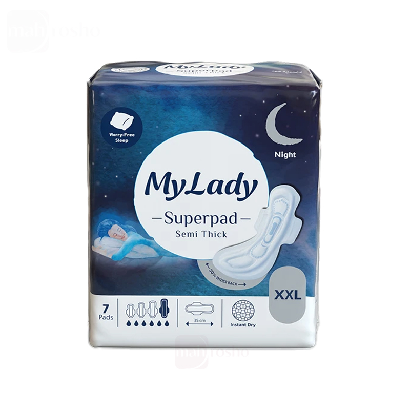 نوار بهداشتی سوپر پد نیمه ضخیم مای لیدی مدل همیشه خشک سایز خیلی خیلی بزرگ ( XXL) بسته 7 عددی