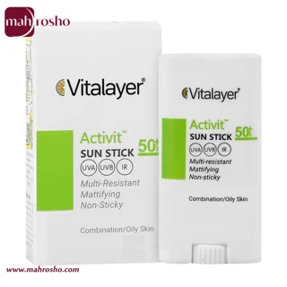 ضد آفتاب استیکی ویتالیر مدل اکتیویت با SPF 50 مناسب پوست چرب و مختلط بدون رنگ
